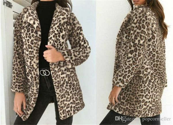 

lamb wool coat women jackets warm plush fashion leopard print cardigan long sleeve jacket womens clothing, Black