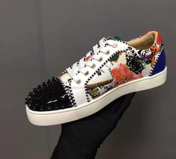

designer fashion brand red bottom studded spikes flats shoes men women glitter party lovers genuine leather casual party wedding sneakers c3, Black
