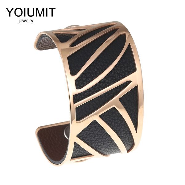 

cremo cuff bangles leather belt stainless steel rose gold bracelets jewelry yoiumit interchangeable leather bangles for women, Black