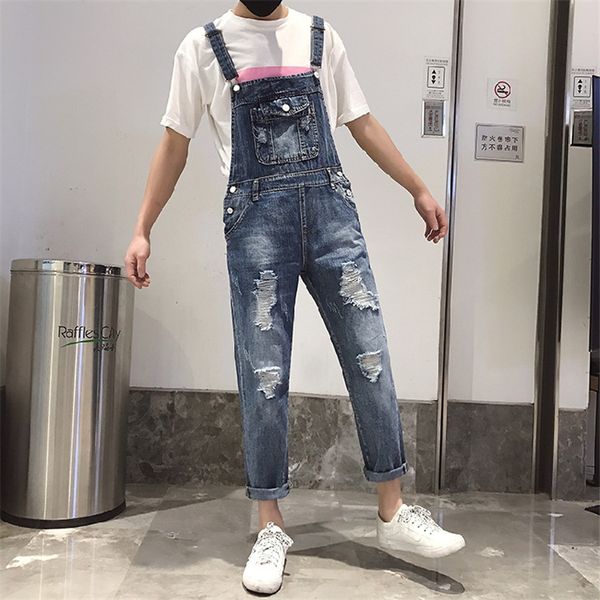 

Mens Ripped Denim Jumpsuits 2019 Male Skinny Distressed Bib Overalls
