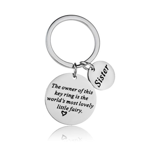 

12pc wholesale keyring sister the owner of this key ring is the world's most lovely little fairy love keychain friend gift, Silver