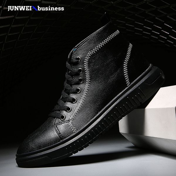

genuine shoes fashion winter pointed toe ankle for men male leather boots big size 47 a4, Black