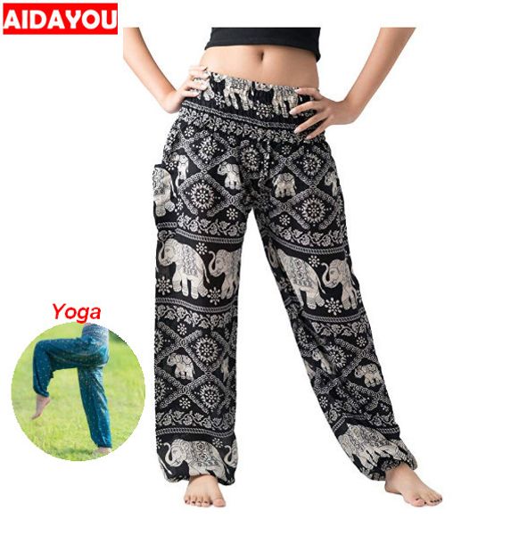 

womens yoga pants floral printing harem pants bohemian boho hippiepants smocked printing design trousers loose ouc3301, White;red