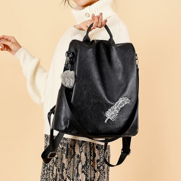 

embroidery feather design backpacks women backbag anti-theft female travel back bag teenager girls student school bags mochila