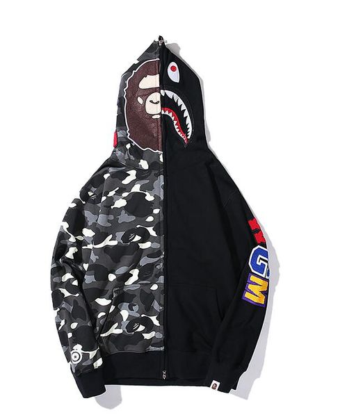 

large version mens hooded jacket classic ape head print luxury zipper hoodie personality men boutique stitching luminous sweater selling, Black;brown