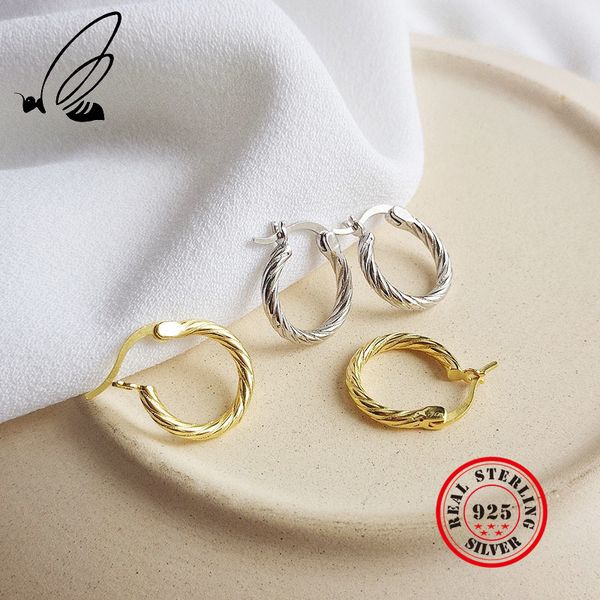 

surface circle round twist hoop earring for women 925 sterling silver 2 color earing lady jewelry gift mujer bijoux femme aretes, Golden;silver