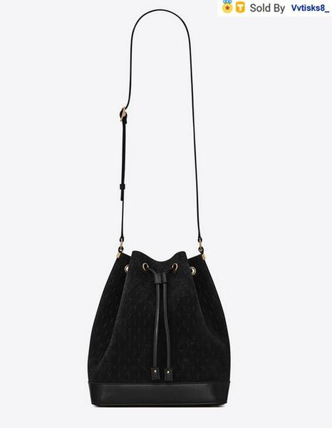 

vvtisks8 monogram all over bucket bag in suede women handbags iconic bags handles shoulder bags totes cross body bag clutches evening, Black