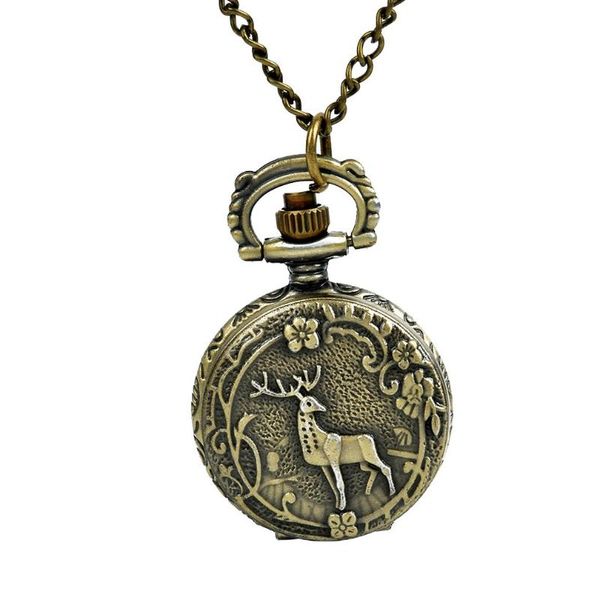 

bronze flower deer retro pocket watch classic design men's women's fashion quartz pocket watch creative gift, Slivery;golden