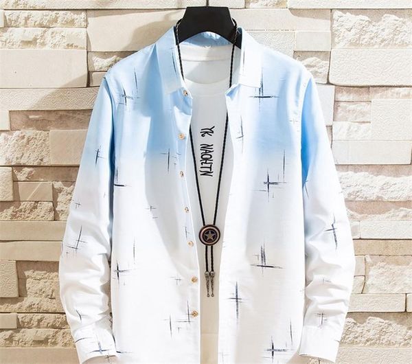 

long sleeve gradient color mens single breasted mens designer print shirts turn down collar casual tees, White;black