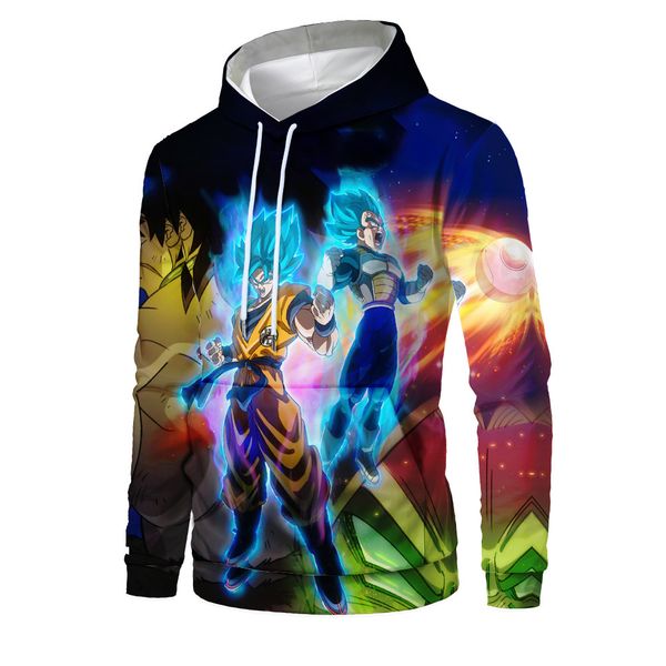 

mens designer dragon ball animation theme 3d digital printing pattern casual hat pocket sweater, Black