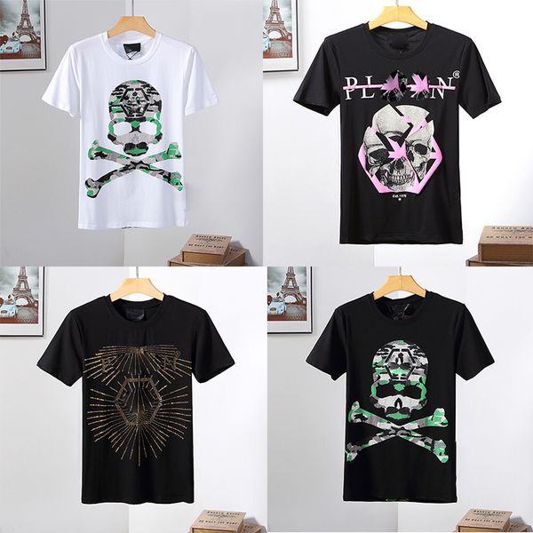 

designer quality brand pp o-neck men's t-shirt ghost head white printed sequins cotton women's short-sleeved sports leisure fashio, White;black