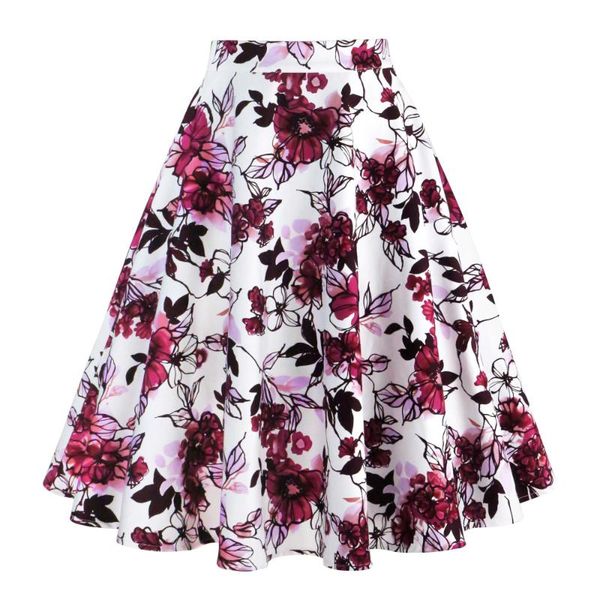 

2020 new arrival summer a line vintage floral skirt 50s pin up style rockabilly swing skirts women retro high waist midi skirt, Black