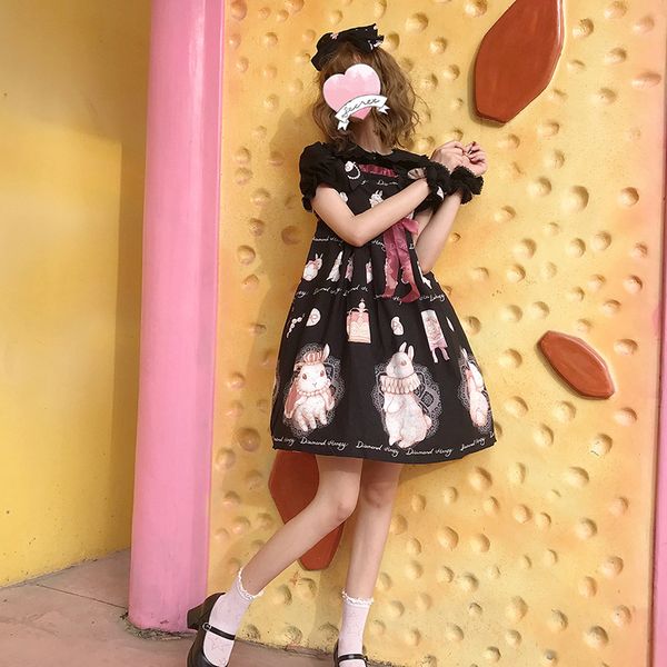 

japanese sweet lolita dress fresh cute printing lace bowknot victorian dress kawaii girl gothic lolita jsk loli cos, Black;red