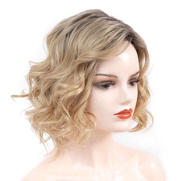 Synthetic Short Wavy Bob Wigs Womens Brown Blonde Natural Hair