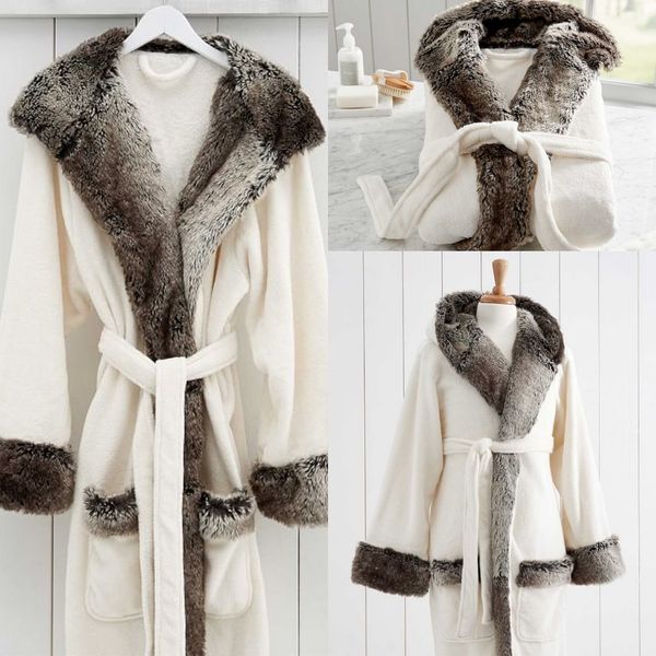 

women potterybarn sleepwear women bathrobe faux fur satin long sleeve cloak ribbon robe prom bridesmaid shawel, White