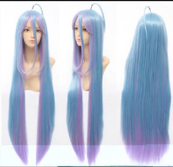 WIG grátis Anime Nenhum Jogo Sem Vida Shiro 100 cm Azul Misto Roxo Desaparecer Peruca de cabelo Cosplay