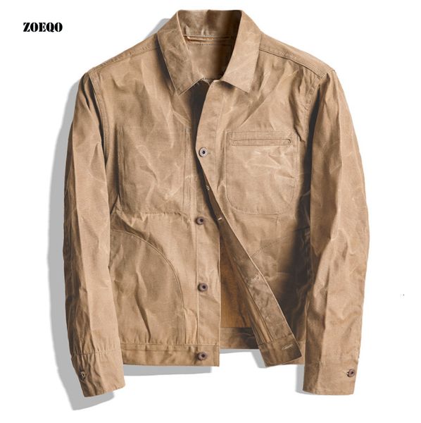 

new high-quality men jacket and coat tool american retro heavy oil wax canvas khaki jacket classic double cut slim jacket men y191104, Black;brown