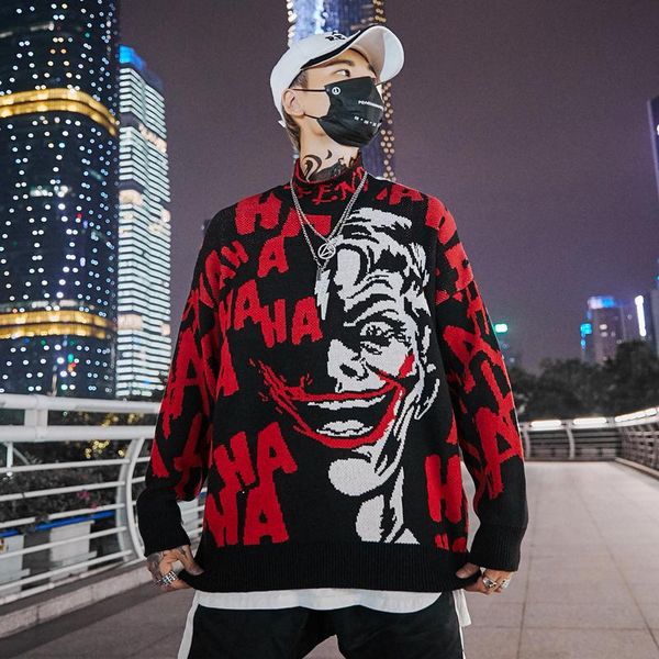 

autumn 2018 mens new clown sweater hip hop sweater cotton loose streetwear oversized mens fashion pullover, White;black