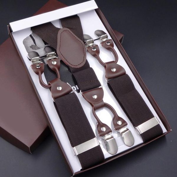 

fashion men 6 clips-on braces vintage mens suspender for trousers husband male suspensorio for skirt 115cm, Black;white