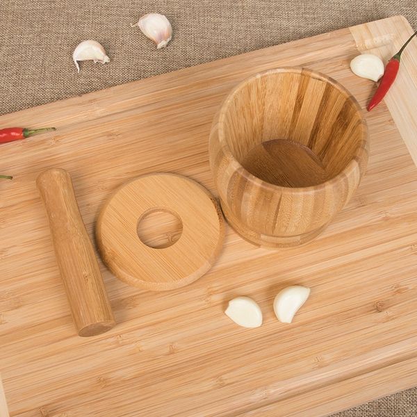 

promotion--pestle grinding bowl set bamboo mortar and pestle pedestal bowl garlic pot spice pepper mill tools kitchen tools