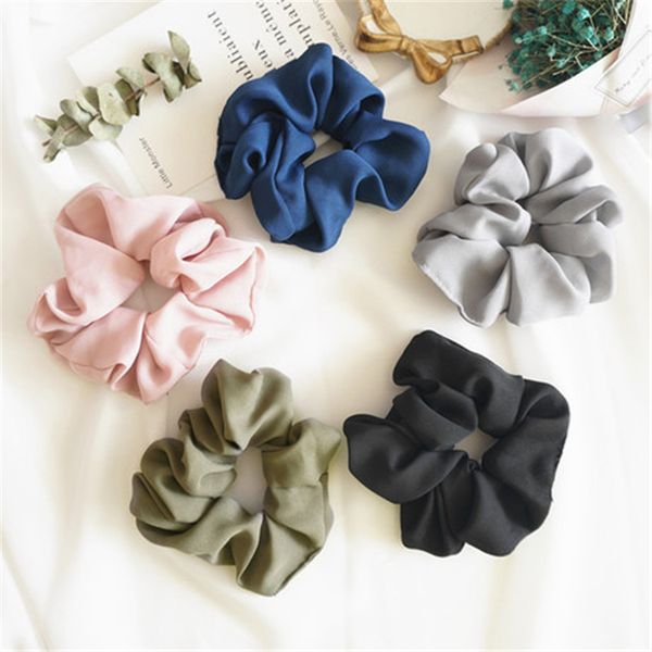 

women girls pure color cloth elastic ring hair ties accessories ponytail holder hairbands rubber band scrunchies fj398, Slivery;white