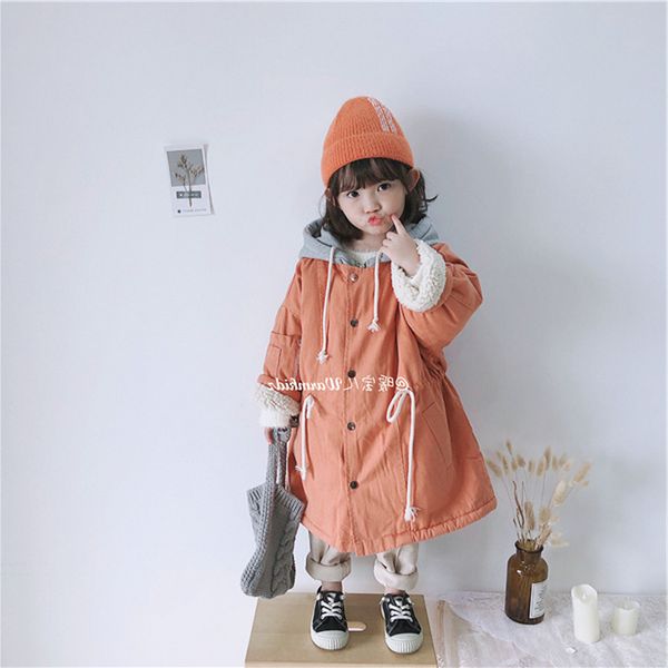 

2019 girl boy winter long coat hoodies cashmere inside warm coats jackets kids children clothes outfits, Blue;gray
