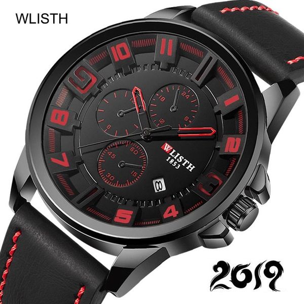 

wlisth big dial watch men sport calendar wrist watches man leather quartz wristwatch waterproof clock men's wristwatches, Slivery;brown