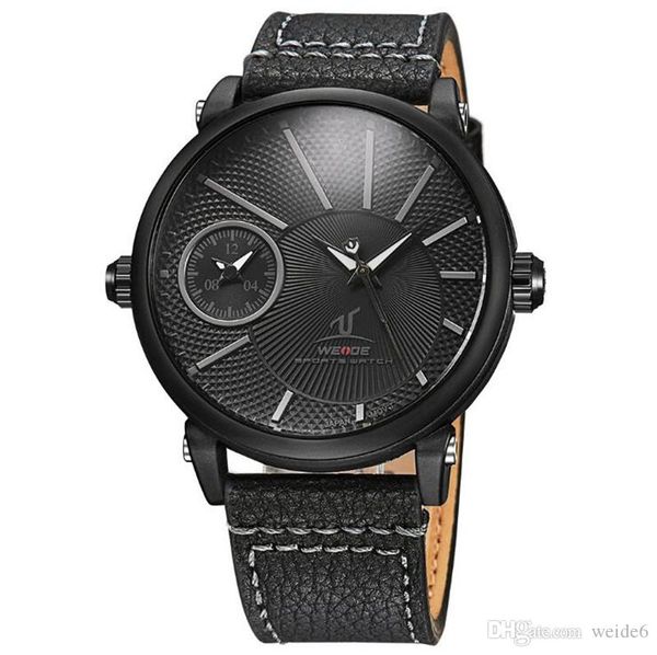 

weide-uv1508 fashion big dial men's leather watch dual time zone casual business watch 30m waterproof sports watch wholesale, Slivery;brown