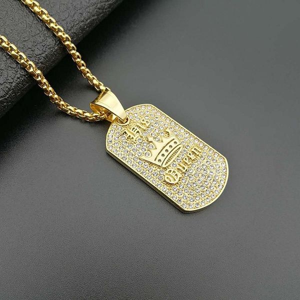 

stainless steel mens full iced rhinestone an crown necklaces pendants hip hop chain necklace gold jewelry for male, Silver