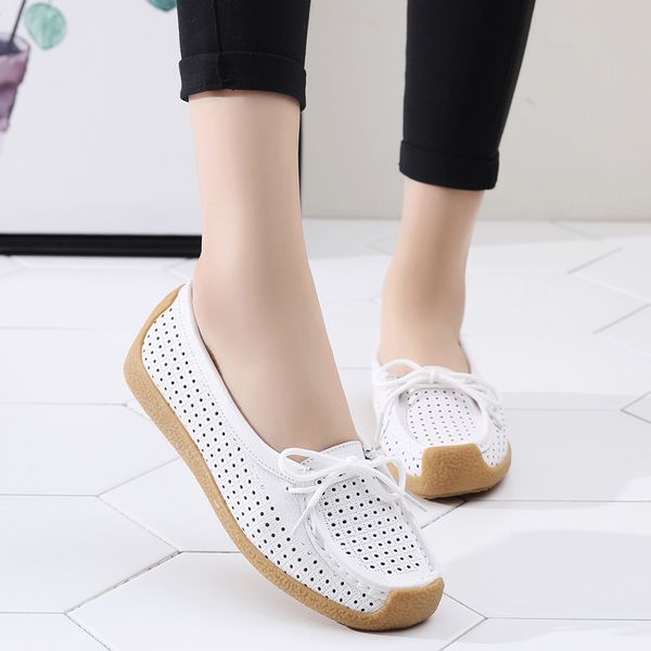 

2020 new summer woman shoes hollow casual breathable white female loafers lazy slop on women's falts fashion zapatos de mujer, Black