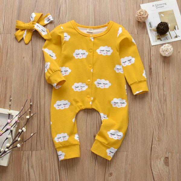 

2pcs cute newborn clothes infant baby girls clothing set long sleeve cartoon white cloud romper with headband toddler outfits