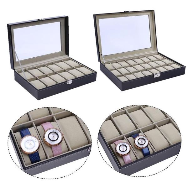 

12/24 solts watch box pu leather watch display box for men reloj organizer cajas para reloj, Black;blue
