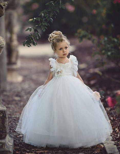 

cute tulle flower girl dress backless special occasion floor length sleeveless for weddings kids pageant gowns white communion dress 174, White;blue