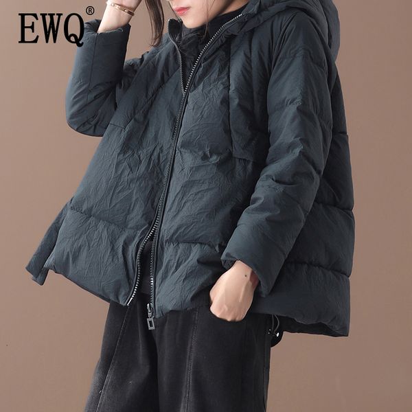 

ewq] 2019 autumn winter new pattern hooded collar long sleeve solid pockets vintage cotton padded coat women ah73706xl, Black