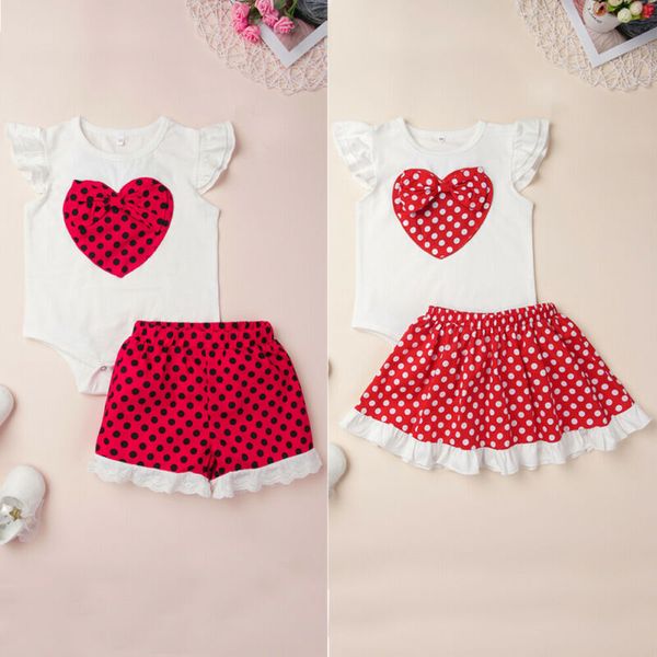 

newborn baby girl my 1st valentine's outfits love heart print romper bodysuit short pants skirts girls outfits sunsuit, White