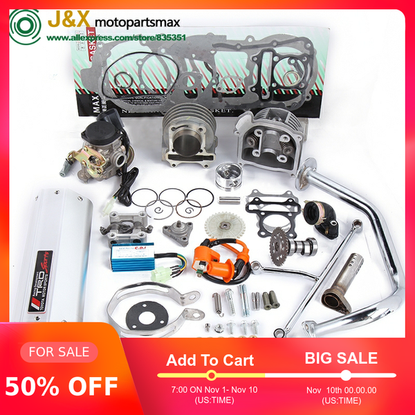 

gy6 50 80 upgrade 100 cc 137qma qmb139 4t cylinder kit head racing exhaust a9 camshaft rollers oil gear rings arms assemly