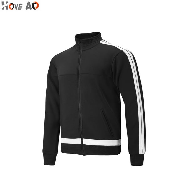 

howe ao men run jackets gym training long sleeves sweatshirts striped zipper brand fitness shirts man sportwear coat, Black;red