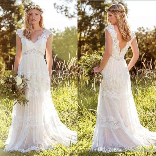 Discount Gorgeous Bohemian Country Wedding Dresses Cap Sleeve