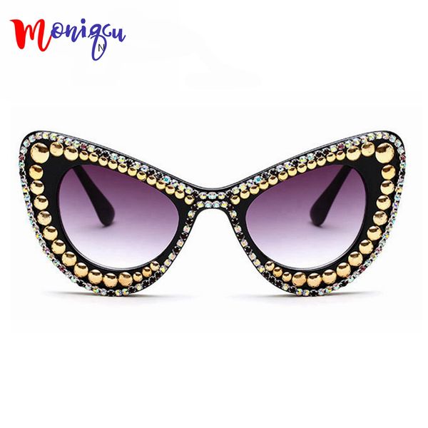 

fashion women cat eye sunglasses gold beads decoration pearl sunglasses shining rhinestones men sun glasses vintage designer sunglasses, White;black