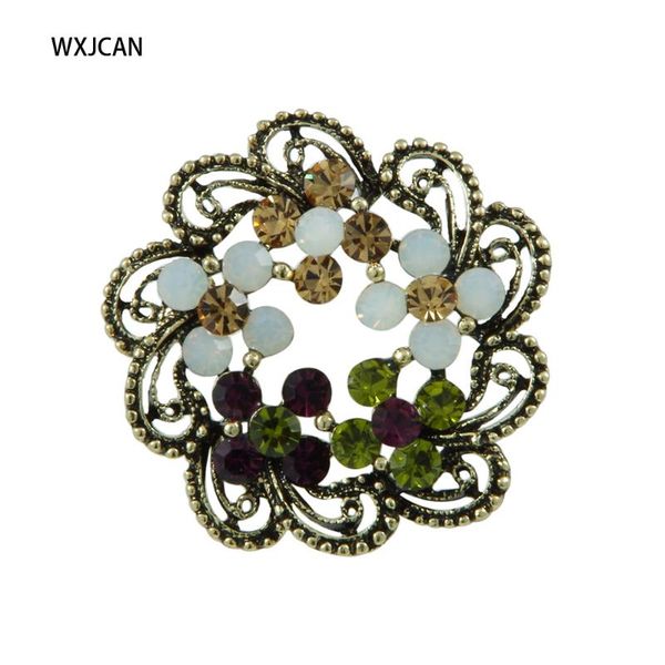 

4 styles donut-shaped rhinestone vintage flower brooch women wxjcan, Gray