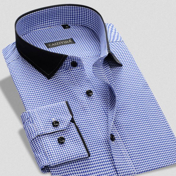 

100% pure cotton fine checked shirts brand quality plaid mens gzcs business casual shirts long sleeve fashion collar men, White;black