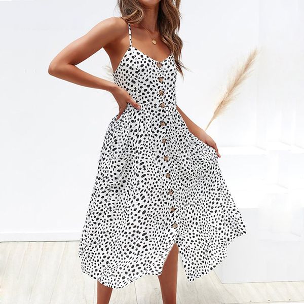 

designer dress womens clothing leopard floral printed strap dress summer women v neck midi elegant sleeveless pockets sundress, Black;gray