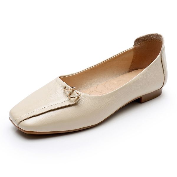 

loafers flat genuine spring slip-on ballet shallow toe fashion lady autumn women summer leather square shoes leather heel low woman sho ocww, Black