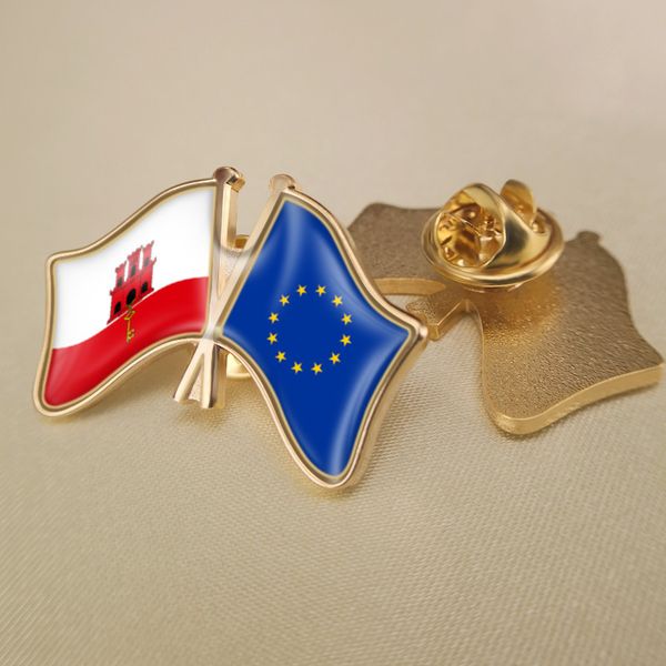

european union and gibraltar crossed double friendship flags lapel pins, Gray