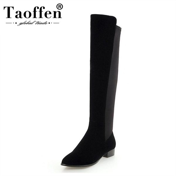 

taoffen plus size 34-48 office lady knee high boots warm fur winter shoes women boots over the knee flock women shoes, Black