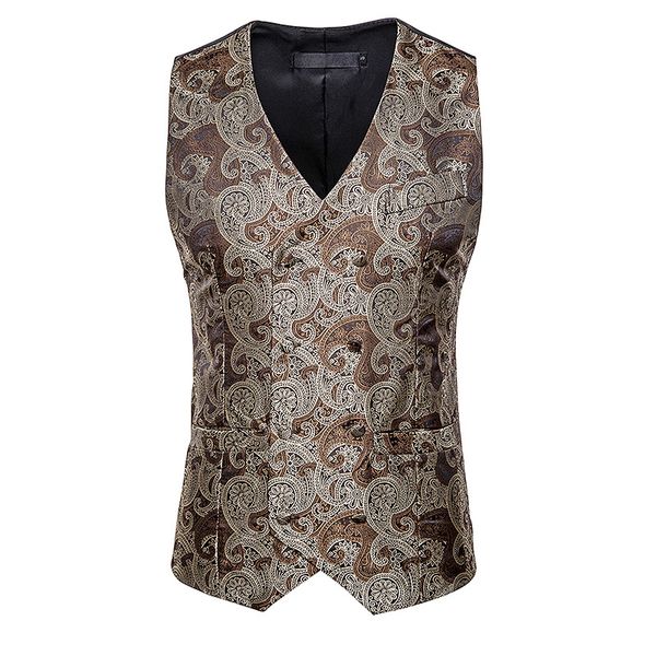 

brand slim fit double breasted suit vest men gilet 2020 fashion paisley vest waistcoat men business wedding banquet dress vests, Black;white