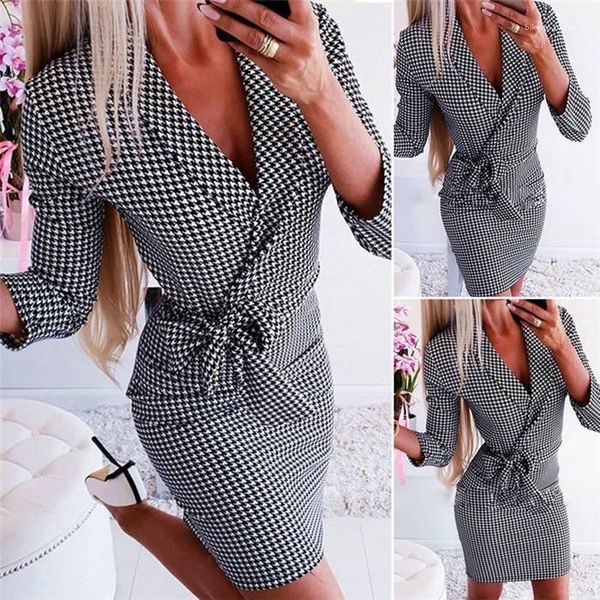 

plaid suit skirt fashionable temperament professional wear lapel long sleeve famale lace ddress womens spring designer, Black;gray