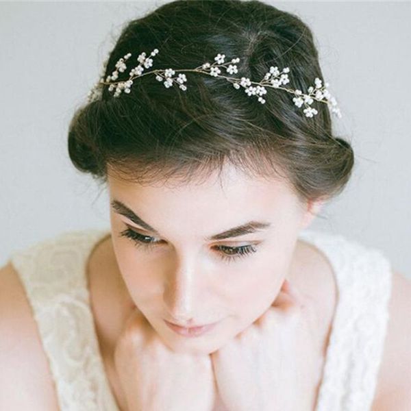 

diezi 2020 new hair accessories bridal gold silver color pearl flower hairband women head ornament ladies hair jewelry wedding, White;golden