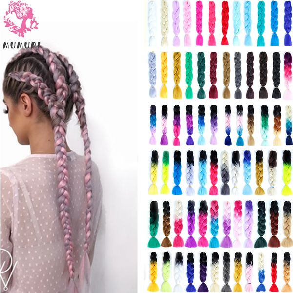 

mumupi women 24inch crochet braids box braids 100g/pc ombre jumbo synthetic braiding hair extensions headwear