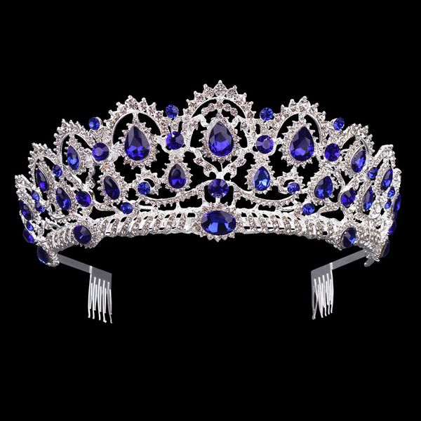 

luxury green red blue crystal tiaras vintage silver rhinestone pageant crowns with comb baroque wedding hair jewelry accessories, Golden;white